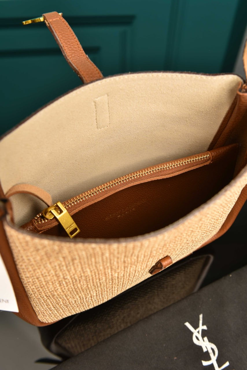 YVES SAINT LAURENT - Le 5 A 7 Small Hobo Bag in Raffia and Leather (5 Renk)