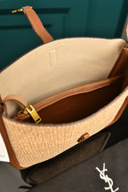 YVES SAINT LAURENT - Le 5 A 7 Small Hobo Bag in Raffia and Leather (5 Renk)