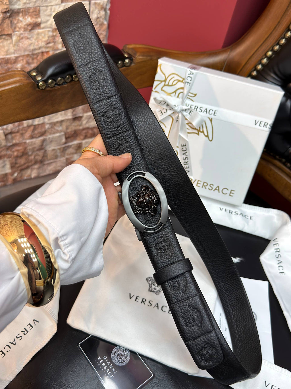 Versace İthal Kemer Siyah Aksesuar 3,7 cm