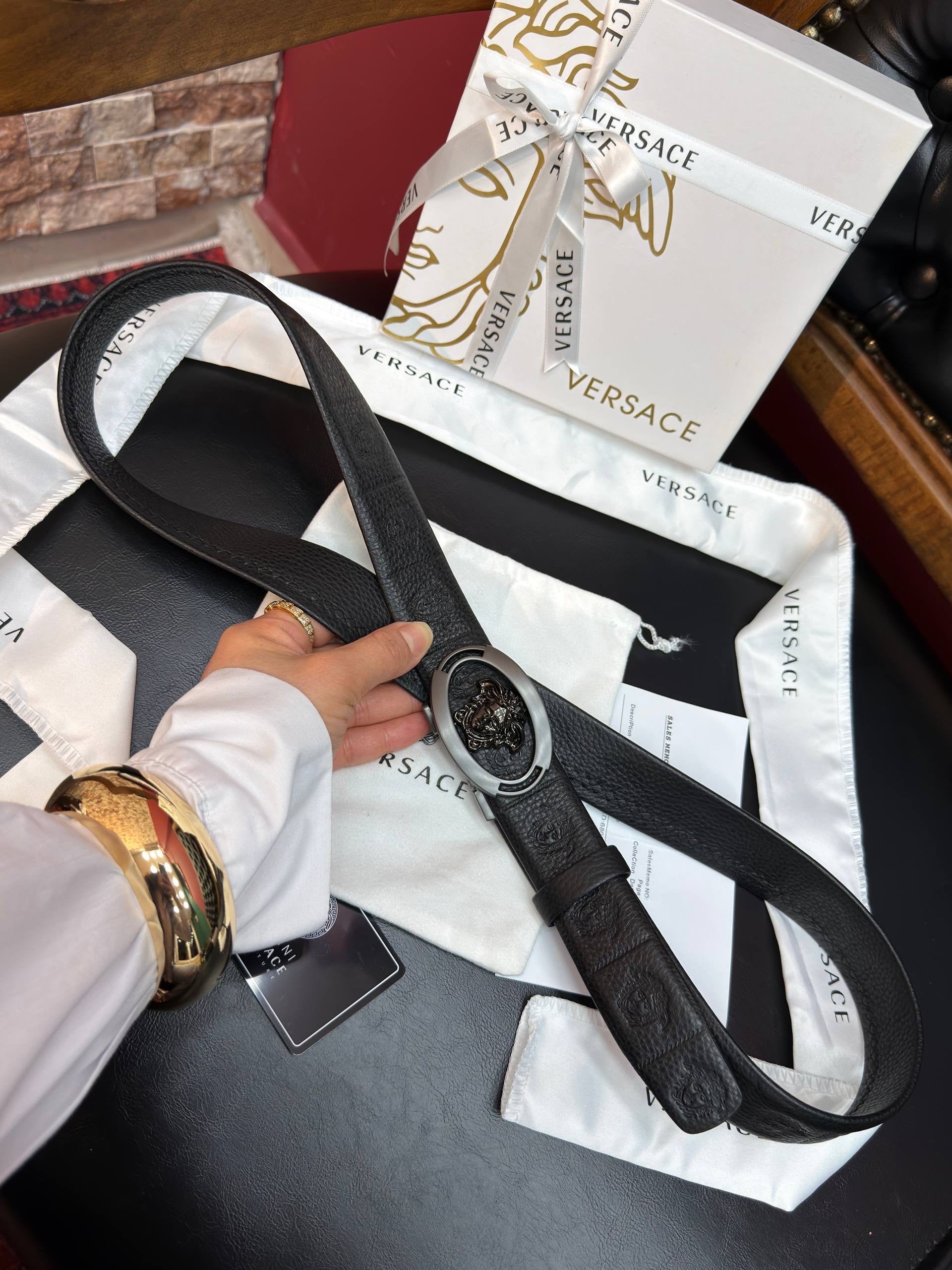 Versace İthal Kemer Siyah Aksesuar 3,7 cm