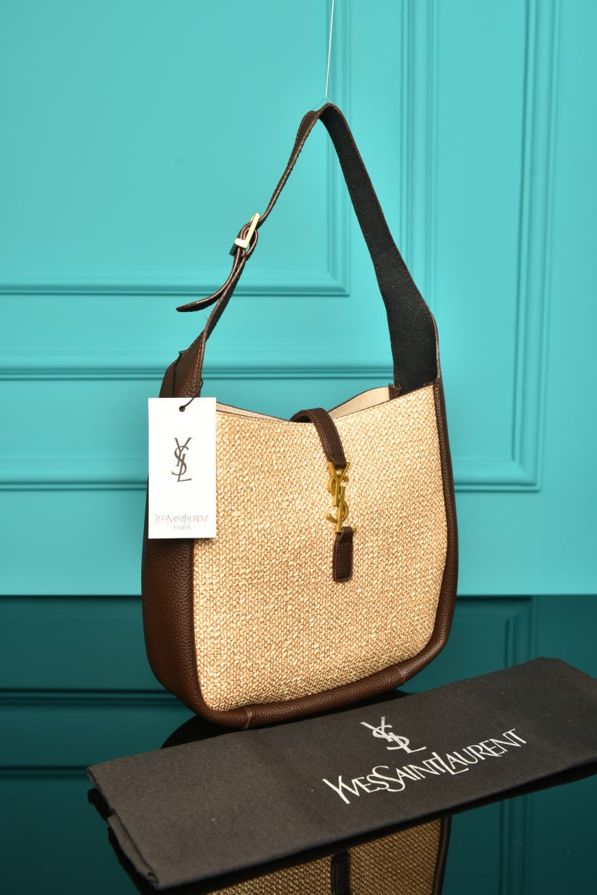 YVES SAINT LAURENT - Le 5 A 7 Small Hobo Bag in Raffia and Leather (5 Renk)