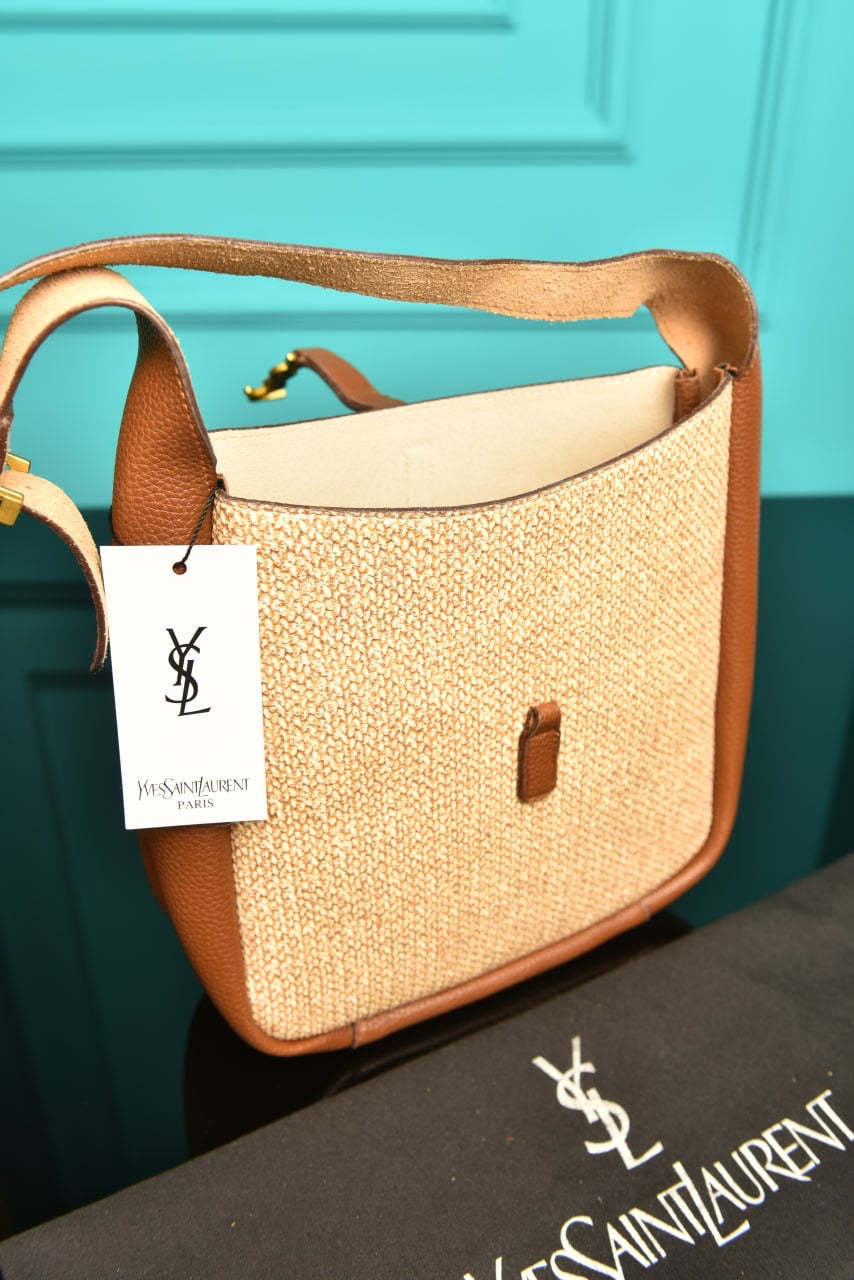 YVES SAINT LAURENT - Le 5 A 7 Small Hobo Bag in Raffia and Leather (5 Renk)